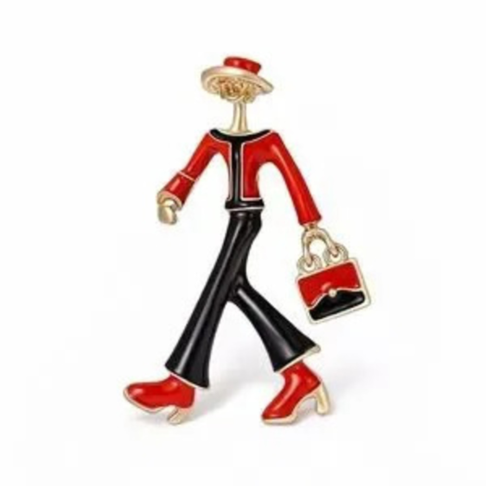 Stylish Red and Black Enamel Brooch